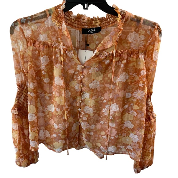 O.P.T. Floral Sheer Orange Blouse - Picture 1 of 10